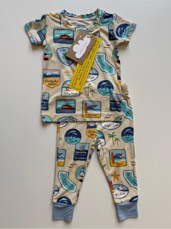 Angel Dear Other - Angel Dear Boys Beach Patches Short Sleeve Loungewear Set - Size 6-12M